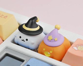 Translucent Halloween Keycaps, Anime Ghost Pumpkin Artisan Keycap, Cute Single Anime Figure Keycaps, Anime Gift for Gamers