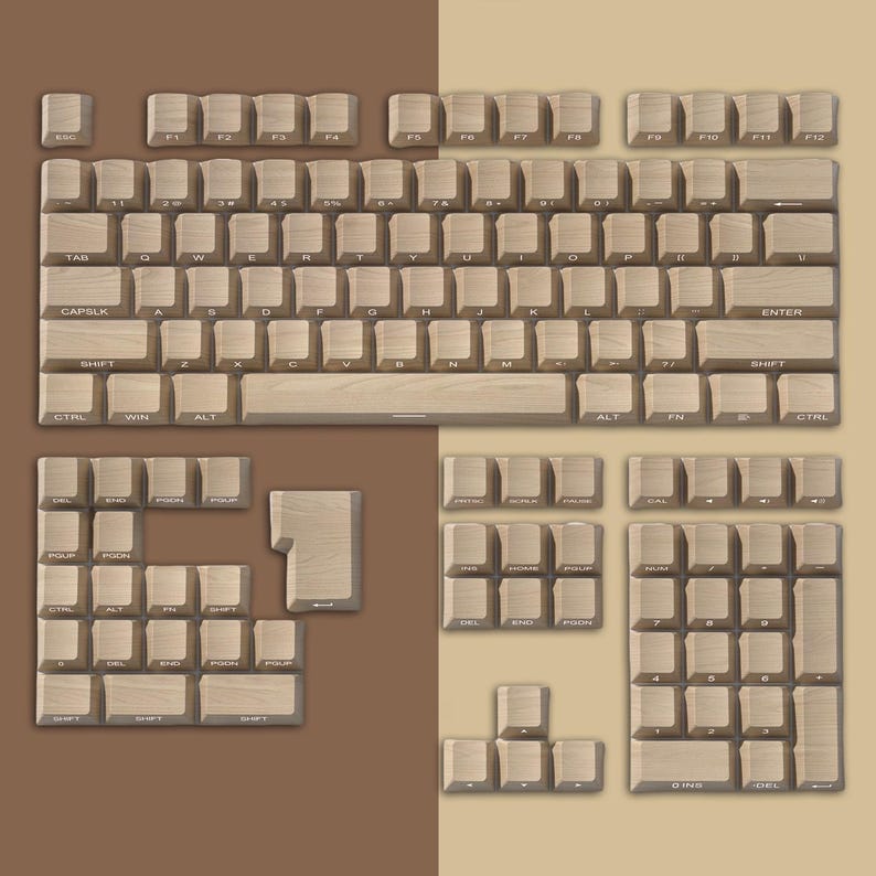 Wood Texture Translucent Keycaps Set, Side Engraved Wood Keycaps Set ...