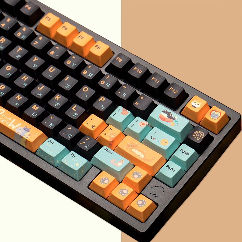 Funny Cat Keycap Set, Japanese Black Keycaps Set, Mechanical Keyboard ...