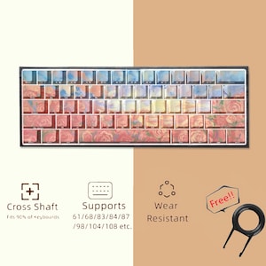 Colorful Rose Gradient Keycaps Set, Keycaps Summer Side Engraved, Cherry Artisan 74 Keycap Set, Mechanical Keyboard Keycaps For Gaming, Gift