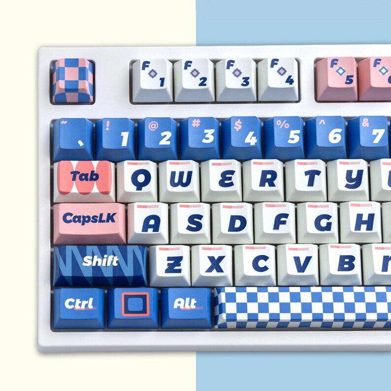 Memphis Style Keycaps Set, Vintage Blue Plaid Keycaps Set, Mechanical ...
