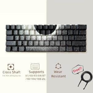 May include: A monochrome mechanical keyboard with a distinctive design. The keycaps have a speckled and striped pattern, with a gradient effect. The keyboard supports various sizes and is wear-resistant.