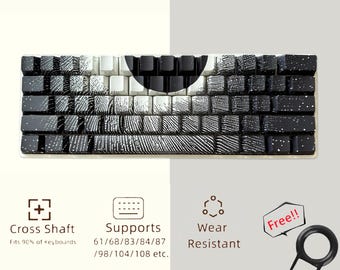Vintage Black Keycaps Set, Cherry Painting PBT Keycap Set, Side-engraved Translucent Key Cap