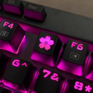 Translucent Sakura Gamer Keycaps, Cross Axis Keycaps, Mechanical Keyboards ESC Keycaps, Flower Keycaps For Gamers, Handmade Gift For Friends