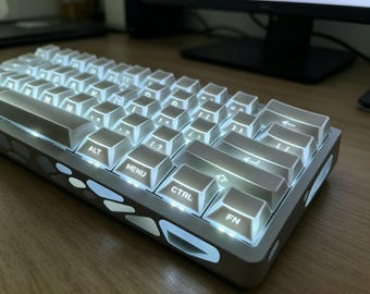 White Side-printed Keycaps Set, Translucent Full Key Caps Set, Cherry MX Mechanical Keyboard Accessory