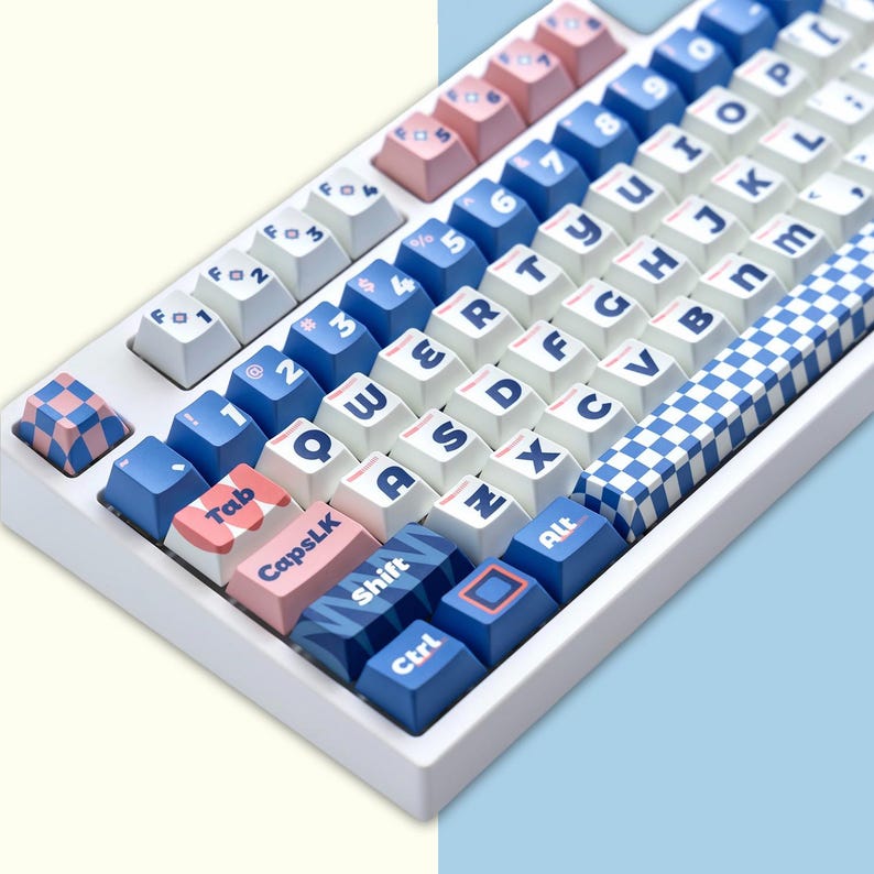 Memphis Style Keycaps Set, Vintage Blue Plaid Keycaps Set, Mechanical ...