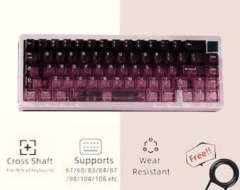 Transparent Keycap Set, Gradient Pink Backlit Keycaps, 124 Keys Keycap, Cherry MX Keycaps Set, Artisan Universal Keycap