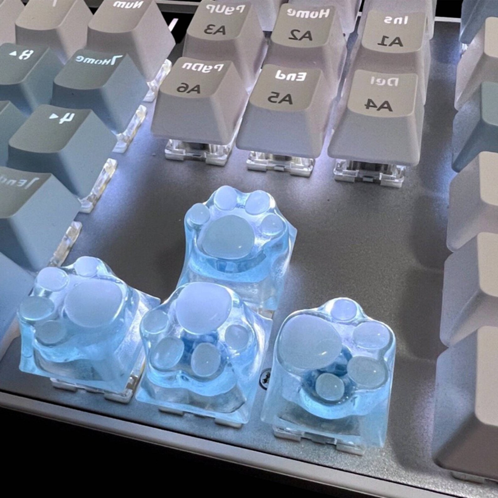 Blue Cat Footprints Resin Keyboard Keycaps Gaming Keyboard Etsy
