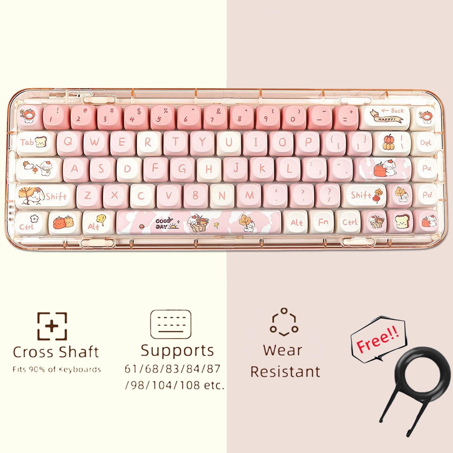 Fall Puppy Pink Keycaps Set, Cute Cartoon Dog Keycaps Set, Anime ...