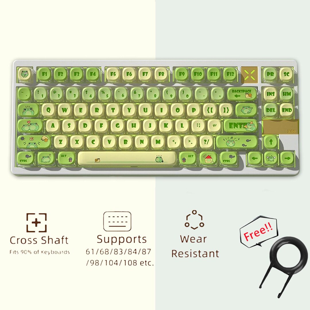 Green Cute Frog Keycaps Set, Green Translucent Keycap Set, Mechanical ...
