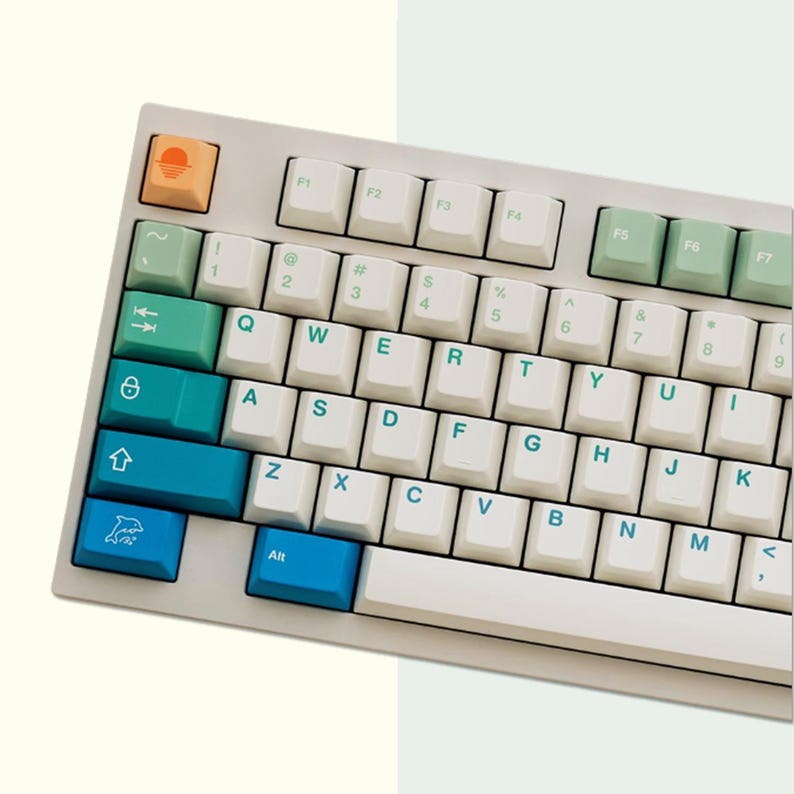 Custom Summer Land Keycaps Set, Gradient Blue Keycap Set, PBT Keycaps ...