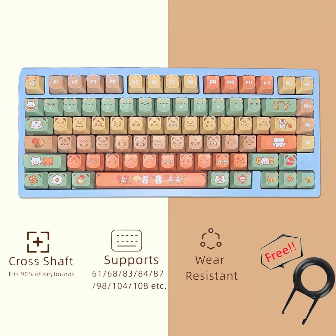 かわいいクマの形のキーキャップセット、側面に刻印されたアニメキー