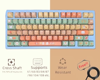 Cute Bear Shape Keycaps Set, Side Engraved Anime Keycaps Set, Mechanical Keyboard Universal Keycaps, PDA Layout Keycaps, Artisan Keycaps