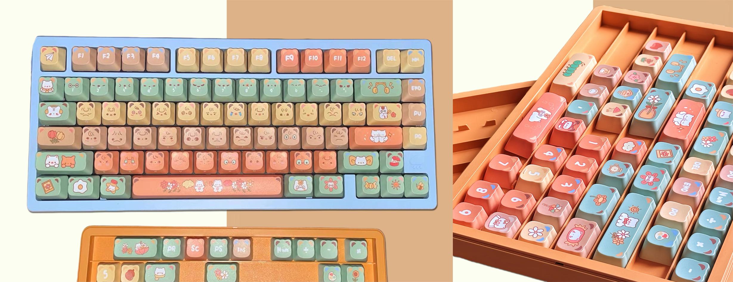 かわいいクマの形のキーキャップセット、側面に刻印されたアニメキー