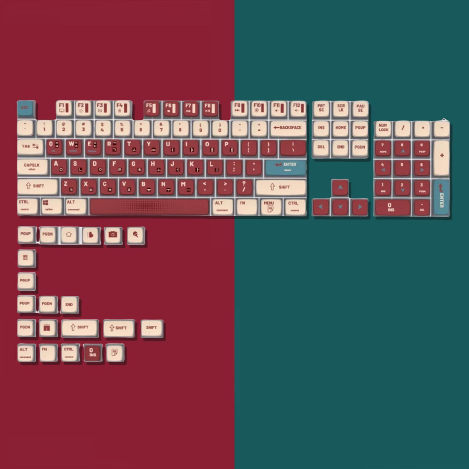 Vintage Translucent Keycaps Set, Red Korean Keycaps Set, Gaming Keyboard Universal Keycaps, PBT ...