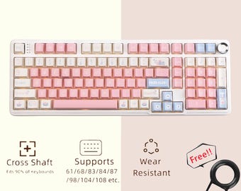 Kawaii Toys Pink Keycaps Set, Cute Side Engraved Light Keycap Set, Art Gradient Keycap Set, Cherry Keyboard 127 Keycaps, Full Key Cap Set