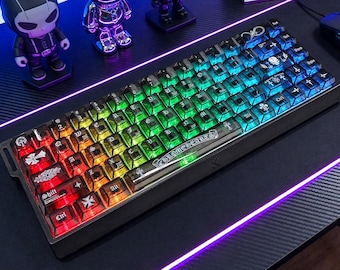 Full Transparent PC Keycap Set, 136 Artisan Keycap, Gaming Artisan Keycaps Gift, Handmade for Mechanical Keyboards