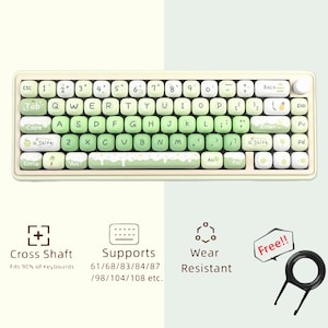 Dessert Matcha Keycaps Set, Cute Donut Keycaps Set, Mechanical Keyboard Universal Keycaps, MOG 140 Artisan Keycaps, Gradient Green Keycaps