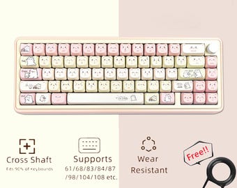 Cute Cat Keycaps Set, Pink Cat Shape Keycaps Set, Mechanical Keyboard Universal Anime Keycaps, MAO 140 Artisan Keycaps