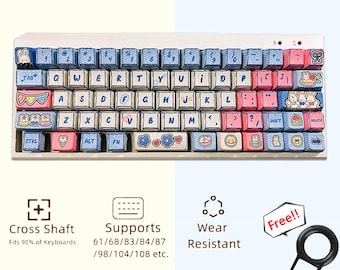 Juego de teclas con forma de conejo, juego de teclas con diseño de grafiti en azul, tecla universal para teclado mecánico, teclas artesanales PBT MDA 149