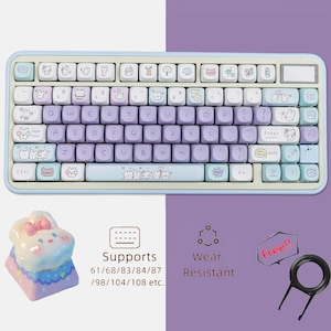 Party Rabbit Purple Keycaps Set, Cute Bunny Keycaps Set, Kawaii Anime Keycaps Set, Mechanical Keyboard Keycaps, MOA 140 Artisan Keycaps
