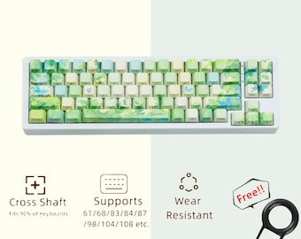 Green Backlit Keycaps Set, Artisan Side-engraved Key Caps, PBT Cherry MX Keycaps, Birthday Gift For Gamers