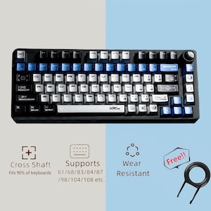 Metallic Blue Keycaps Set, PBT Handmade 120 Keys Keycaps, Cherry MX Mechanical Key Caps, Gift For Gamers