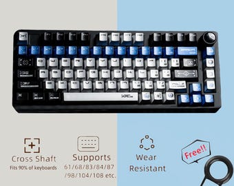 Metallic Blue Keycaps Set, PBT Handmade 120 Keys Keycaps, Cherry MX Mechanical Key Caps, Gift For Gamers