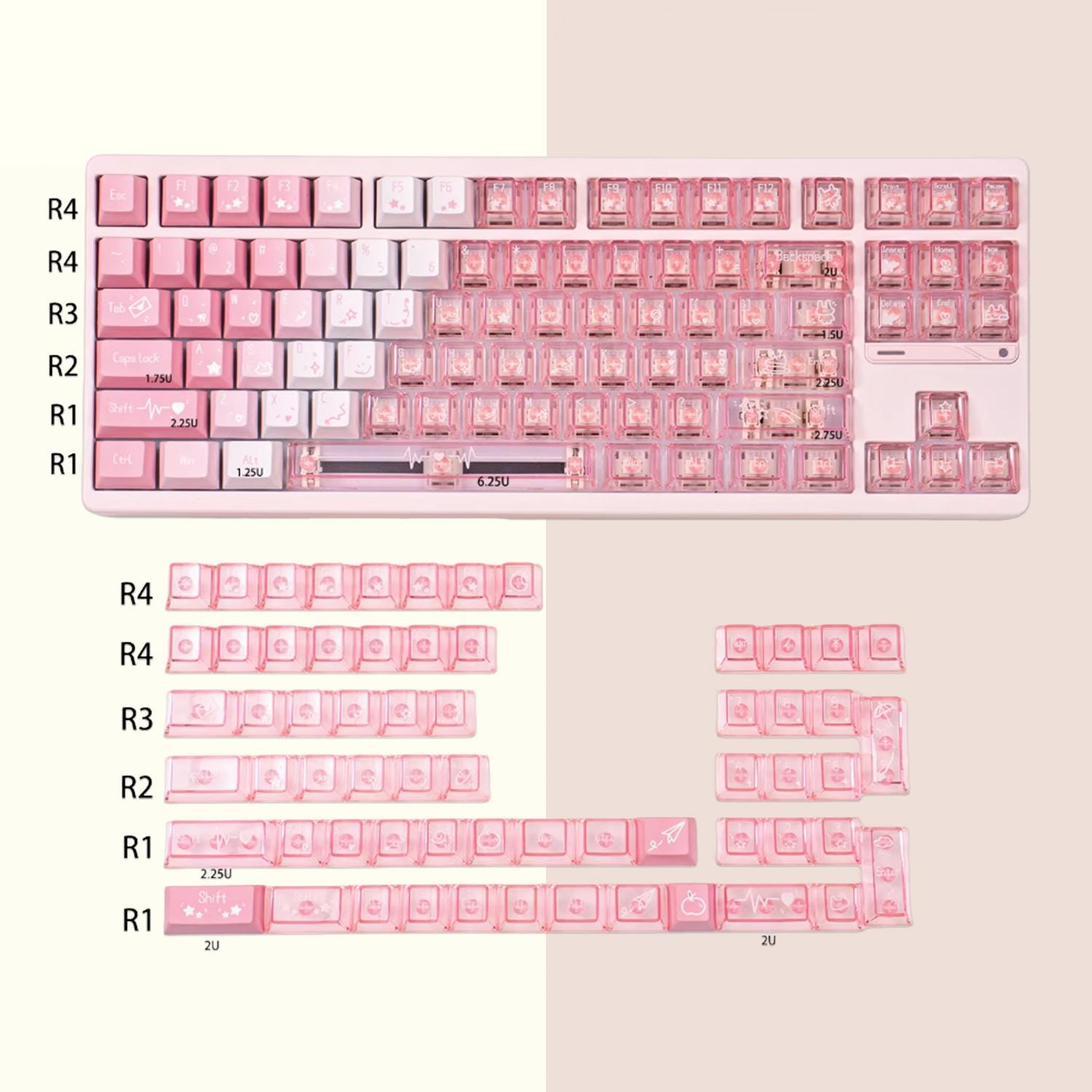 Translucent Key Cap Set Translucent Backlit Keycaps Set, Grandient Blue Pink Key Caps, Artisan ...