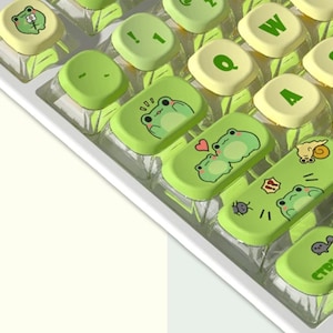 Green Cute Frog Keycaps Set, Green Translucent Keycap Set, Mechanical ...