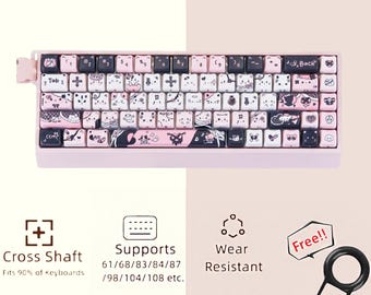 Pink Kawaii Cat Keycaps Set, Anime Figure PBT Keycaps, Handmade Cat Keycap, Christmas Halloween Mechanical Keyboard Keycaps, Gift For Her