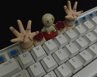 Halloween Handmade Gamer Keycaps, Gothic Embalmed Body Keycaps, Mechanical Keyboards Keycaps, Custom Rose Keycaps, Halloween Gift For Friend