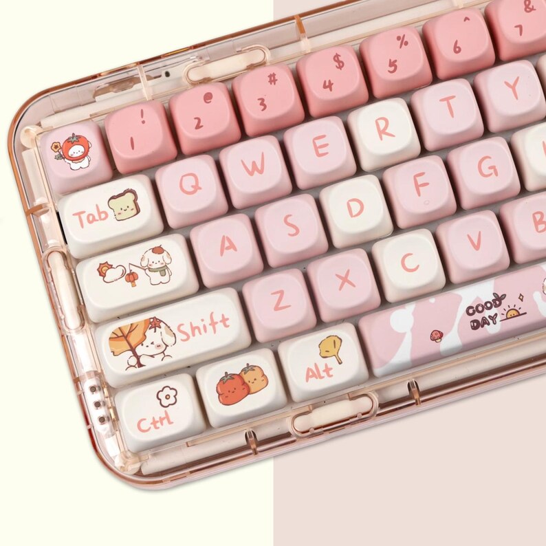 Fall Puppy Pink Keycaps Set, Cute Cartoon Dog Keycaps Set, Anime ...