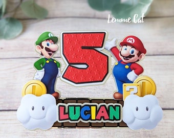 Mario Brothers Cake topper and 2 Mini / Centerpieces / Personalized