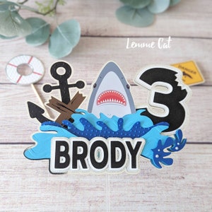 3D (Handmade) Shark Cake topper and 2pcs Mini topper  / Cupcake topper / Personalize