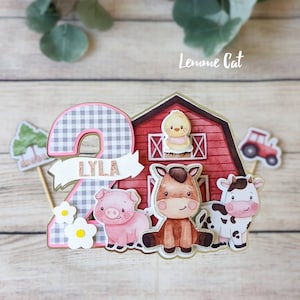 Topper per torta con animali da fattoria 3D (fatto a mano) e 2 mini topper / Zoo delle coccole / Topper per cupcake / Personalizzato
