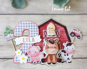 Personalized Farm Animals Birthday Cake Topper, Barnyard Party Decoration