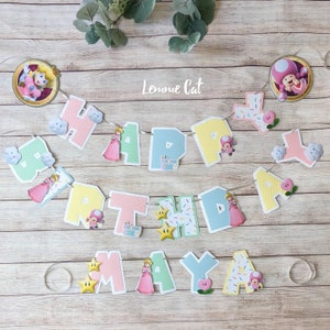 Bannière d&#39;anniversaire princesse pêche 3D (faite main) / personnalisée