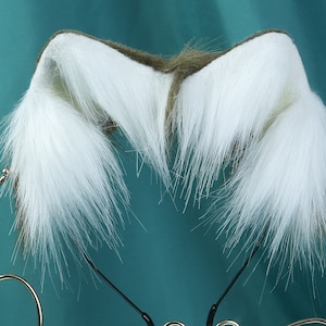 Army green and white stitching cat ears kitten ears beast ears headband ears wolf ears cosplay ears kawaii fox ears Halloween gifts