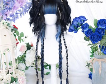 26.3-inch Lolita Black-Blue Gradient Princess Style Long Wig - Customized - Lolita Wigs - Cosplay Wigs - Minimalist - Anime - Christmas Wigs