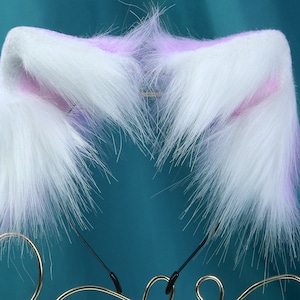 Violet white stitching cat ears kitten ears beast ears headband ears wolf ears cosplay ears kawaii fox ears Halloween gifts