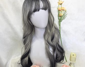 25.5 inch Lolita black and white gradient big wave long hair-wig-custom wig-Lolita wig-role play wig-festival wig