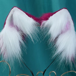 Fuchsia and white stitching color cat ears kitten ears beast ears headband ears wolf ears cosplay ears kawaii fox ears Halloween gifts