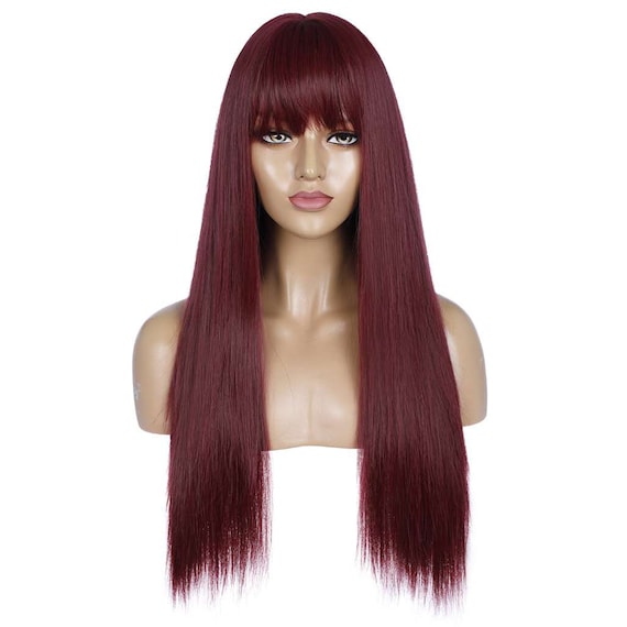 New long straight burgundy cosplay wig Amazon.com : PARK YUN Long Straight Wine Red Wig with Bangs  main image 3