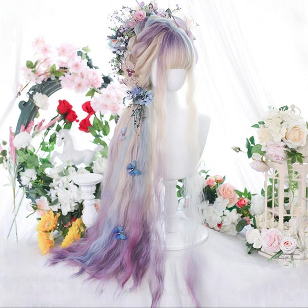 39.3 Inch Extra Long Dream Bleaching Dyeing Wool RollGradientLongCurlyHair-Custom-LolitaWig-CosplayWig-Simple-HeatResistant-Anime-FashionWig