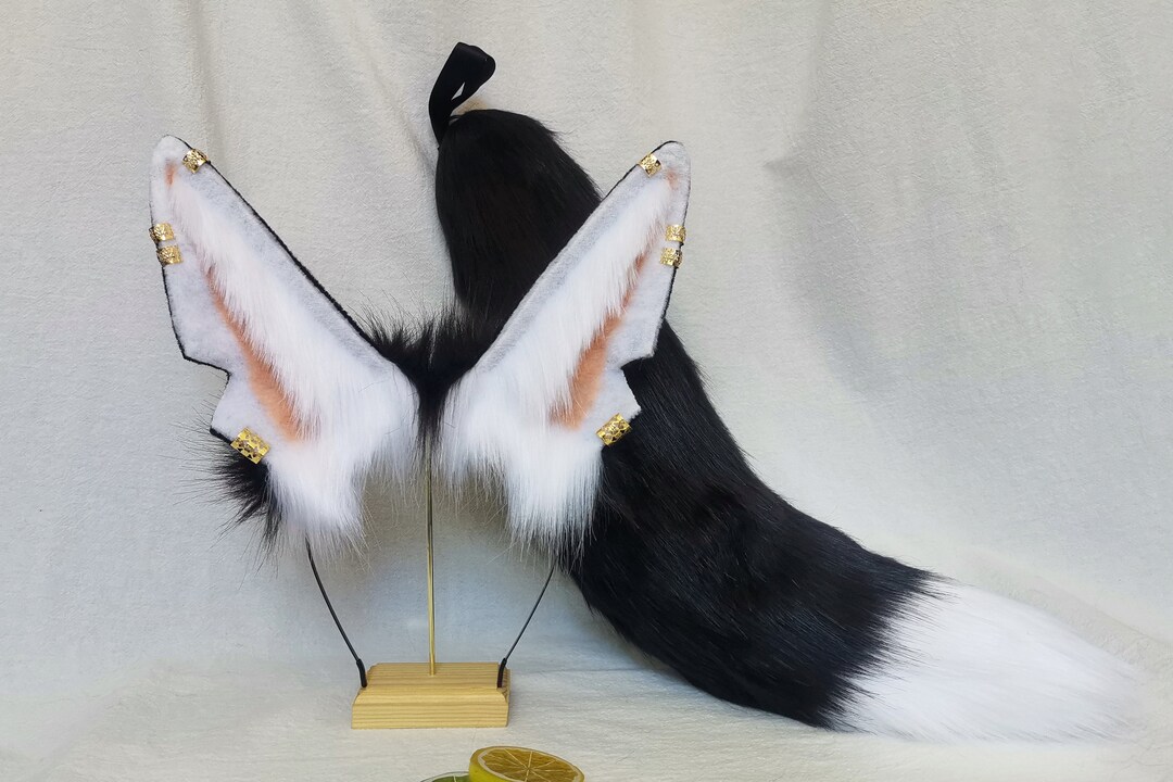 21.3 Inch Black and White Anubis Tail and Ears - COSPLAY - Rabbit Ears ...