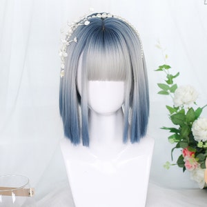 10.2 inch air bangs gradient color short straight hair cosplay short hair wig full headwear heat-resistant anime fashion wigs