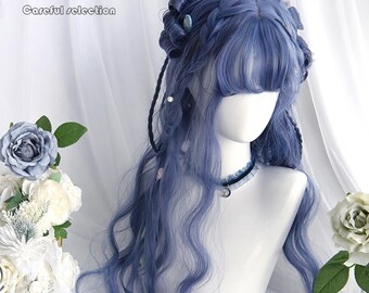 26.7 inch Lolita blue purple long curly hair - Lolita wig - cosplay wig - girl wig - fashion wig - anime wig