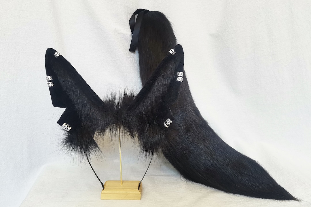 21.3 Inch Black Anubis Tail and Ears-cosplay-rabbit Ears-wolf Ears-cat ...