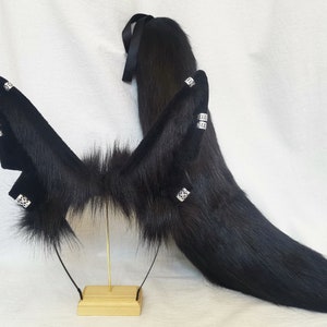21.3 inch black Anubis tail and ears-COSPLAY-rabbit ears-wolf ears-cat ears-fox ears-gift-Lolita ear tails